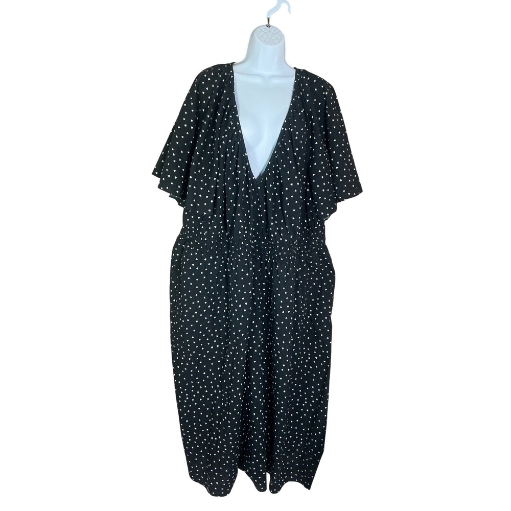 Ava & Viv dress Womens 3X Black Excellent Heart Print Flutter Sleeve‎ V-Neck